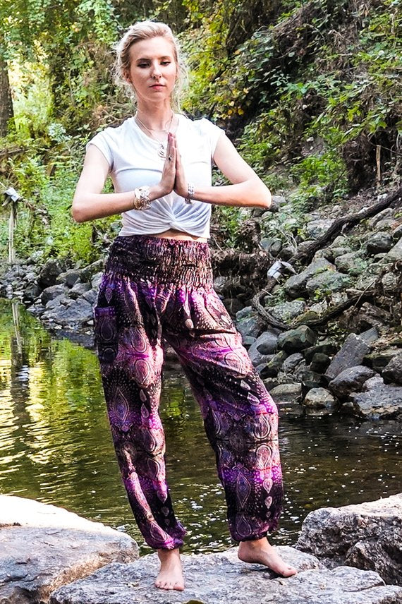 Purple PAISLEY Women Boho Pants Hippie Pants Yoga Pants