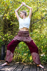 Burgundy FLORAL Women Boho Pants Hippie Pants Yoga Pants