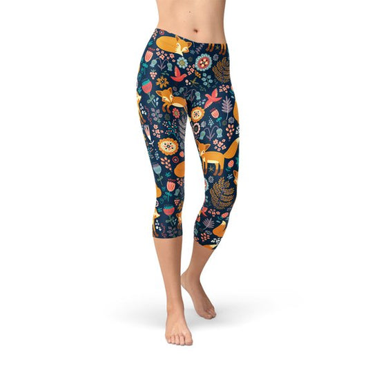 Womens Fox in the Meadows Capri Leggings