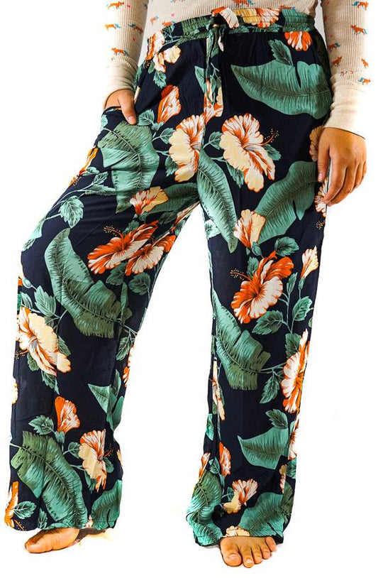 XS-M Leaf Print Pants Women Boho Pants Hippie