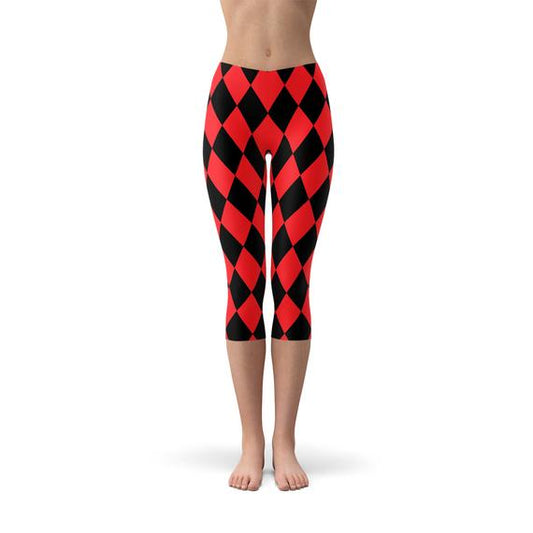 Womens Red and Black Jester Capri Leggings