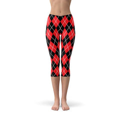 Womens Red Argyle Capri Leggings - Harley Quinn