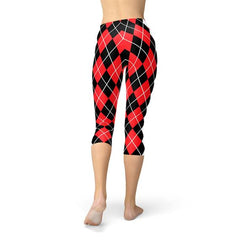 Womens Red Argyle Capri Leggings - Harley Quinn