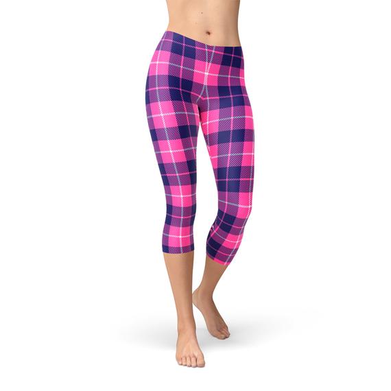 Womens Buffalo Plaid Capri Leggings