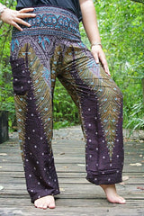 Brown Teal PEACOCK Women Boho Pants Hippie Pants Yoga Pants