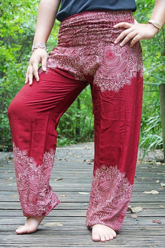 Burgundy FLORAL Women Boho Pants Hippie Pants Yoga Pants