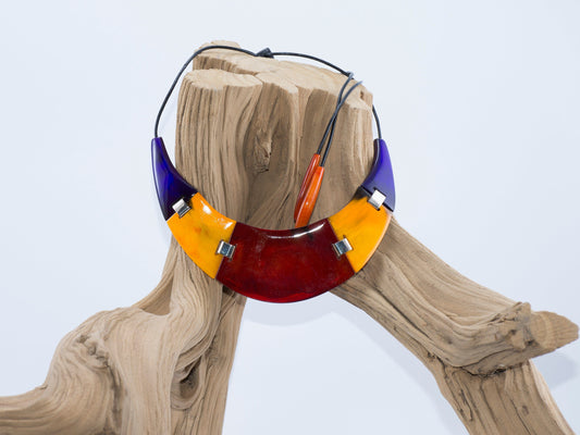 Red yellow necklace for women Handmade of Buffalo horn Statement