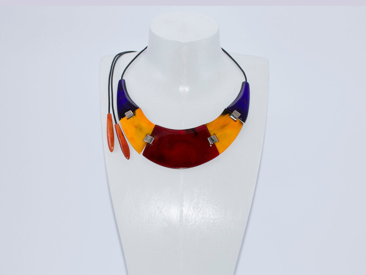 Red yellow necklace for women Handmade of Buffalo horn Statement