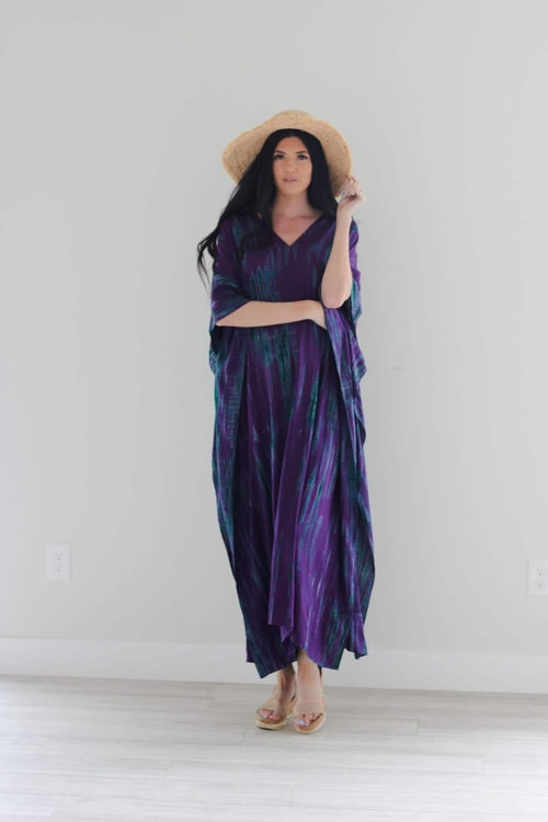 Purple Tie Dyed Kaftan, Maxi Kaftan Dress, Purple Abaya Dress, Plus