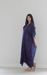 Purple Tie Dyed Kaftan, Maxi Kaftan Dress, Purple Abaya Dress, Plus