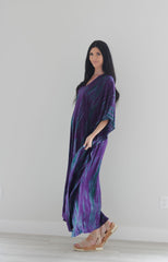 Purple Tie Dyed Kaftan, Maxi Kaftan Dress, Purple Abaya Dress, Plus