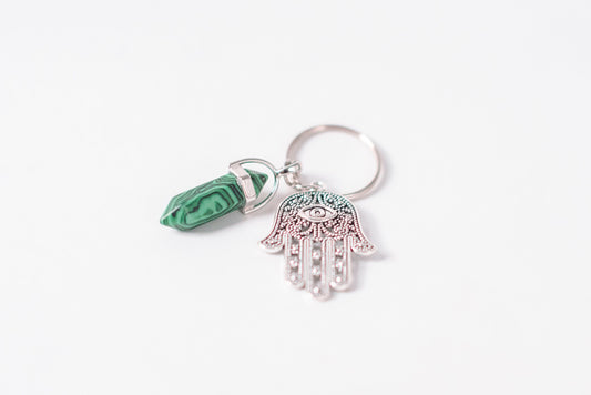 Hamsa & Malachite Key chain/Key ring