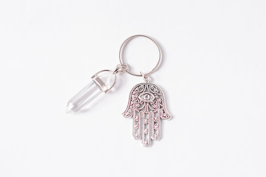 Hamsa & Clear Quartz Key chain/Key ring