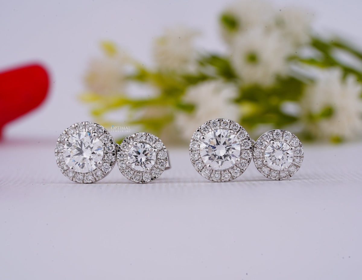 Stunning Double Halo Lab Diamond Earrings 2.50 Ctw IGI Certified Round