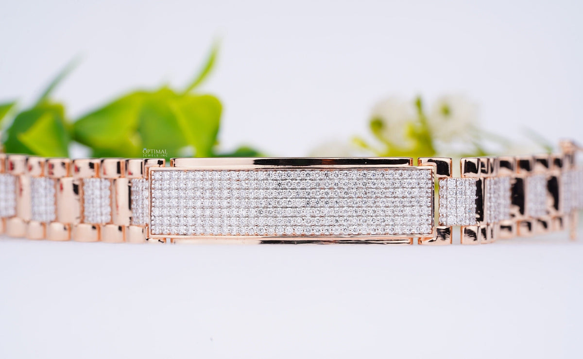 Luxurious Rose Gold Men's Diamond Bracelet, 2.00 Ctw Lab Grown Pave