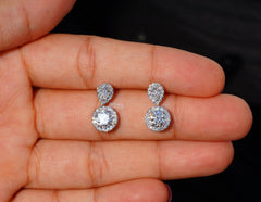 Exquisite Double Halo Drop Earrings 4.00 Ct Brilliant Round Cut and