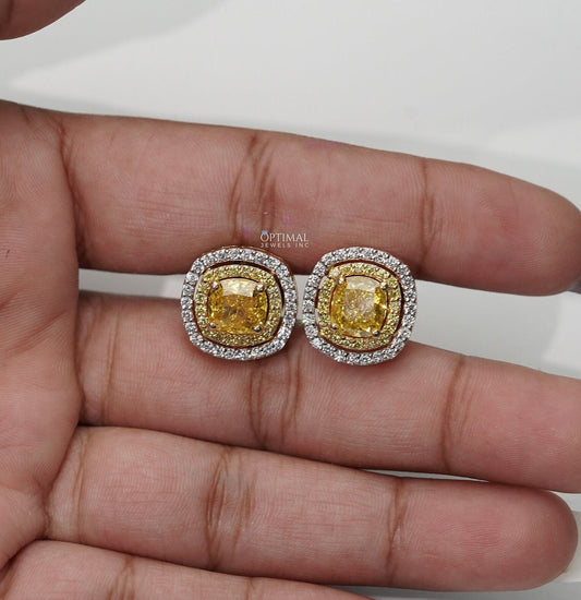 Unique Cushion Lab Grown Diamond Earring 3.50 Ctw Double Halo Diamond