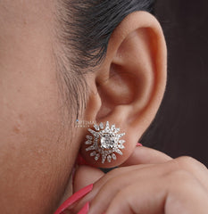 Glamorous Lab-Grown Diamond Flare Earrings, 3.00 CTW Round Cut