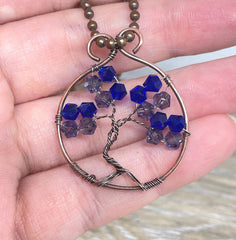 Mini Wire Wrapped Tree of Life Pendant with Glass Crystals