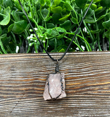 Wire Wrapped Rough Rose Quartz Chunk Gemstone Pendant