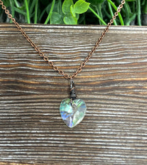 Wire Wrapped Faceted Glass Heart Crystal Pendant