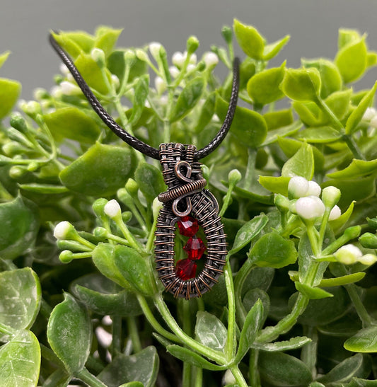 Mini Wire Wrapped Glass Crystals Pendant W/ Copper Wire