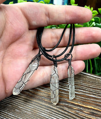 Wire Wrapped Clear Quartz Crystal Gemstone Pendant, Cage Wrap