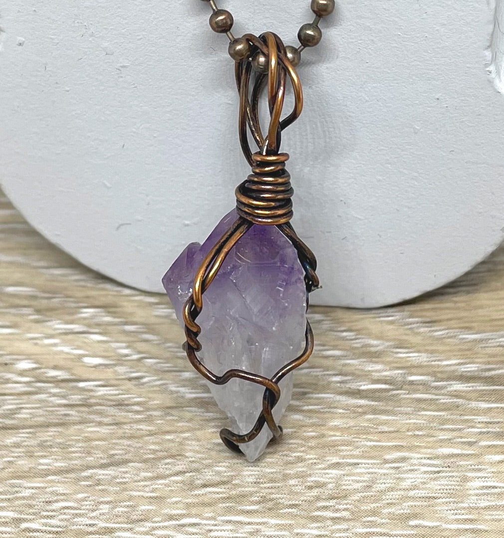 Wire Wrapped Raw Amethyst Gemstone Pendant