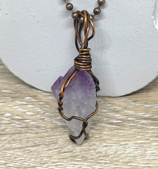 Wire Wrapped Raw Amethyst Gemstone Pendant