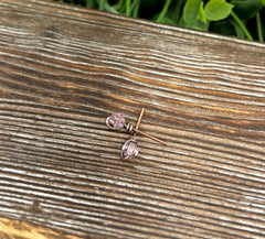 Pink Small Glass Crystal Copper Stud Earrings