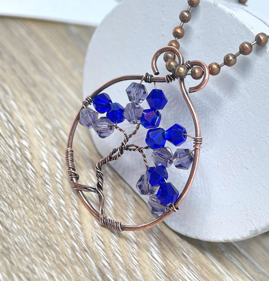 Mini Wire Wrapped Tree of Life Pendant with Glass Crystals