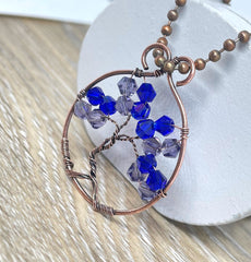 Mini Wire Wrapped Tree of Life Pendant with Glass Crystals