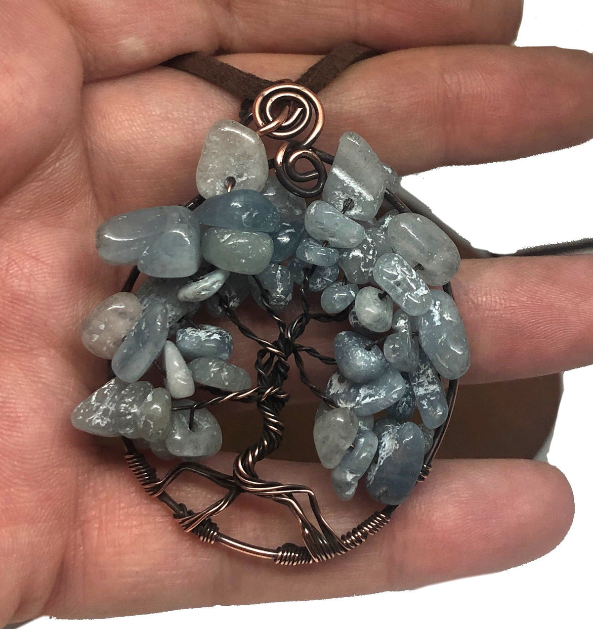 Wire Wrapped Tree of Life Pendant w/ Larimar Gemstones