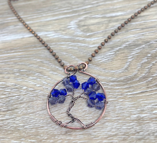 Mini Wire Wrapped Tree of Life Pendant with Glass Crystals