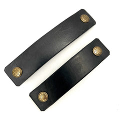 Black Leather & Decorative Brass Stud Barrette