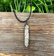 Wire Wrapped Clear Quartz Crystal Gemstone Pendant, Cage Wrap