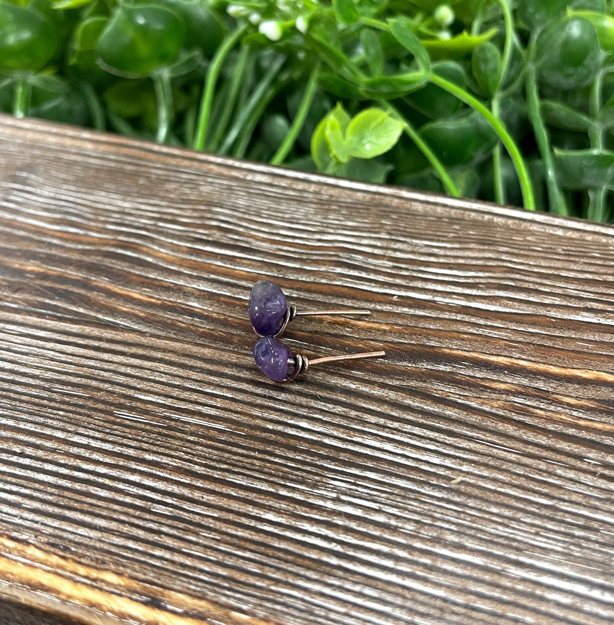 Amethyst Gemstone Chip Copper Stud Earrings