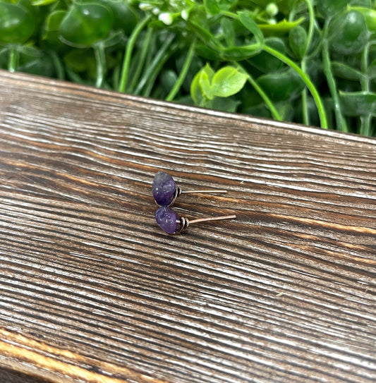 Amethyst Gemstone Chip Copper Stud Earrings