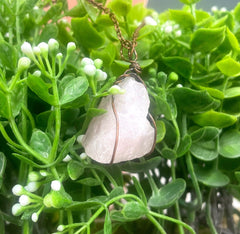 Wire Wrapped Rough Rose Quartz Gemstone Pendant