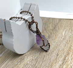 Wire Wrapped Raw Amethyst Gemstone Pendant