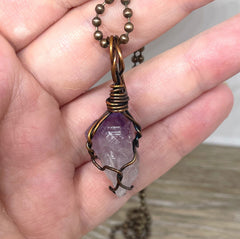 Wire Wrapped Raw Amethyst Gemstone Pendant