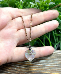 Wire Wrapped Faceted Glass Heart Crystal Pendant