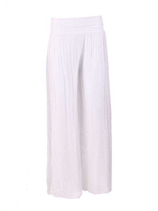 White 'Donna' Italian Silk Palazzo Pants