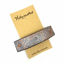 Bronze and Gunmetal Embossed Mandala Leather Hair Barrette