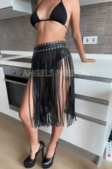 Tassel Fringe Maxi Skirt Belts