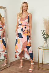 Cami Wrap Midi Dress In Multicolour Print