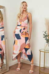 Cami Wrap Midi Dress In Multicolour Print