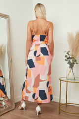 Cami Wrap Midi Dress In Multicolour Print