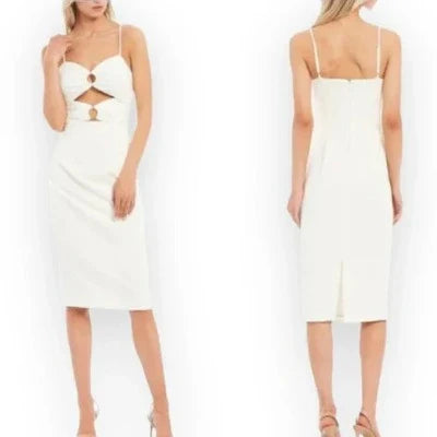 Gianni Bini White Midi Dress Abby Sweetheart Neck Slit Cut Out Midi