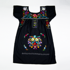 Black Mexican Dress with Multicolored Flowers.